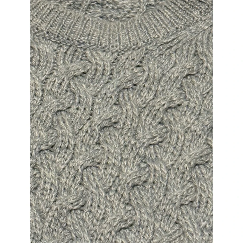 Aran Crafts Sweater Mens Large Grey‎ Super Soft Merino Wool Cable Knit Pullover